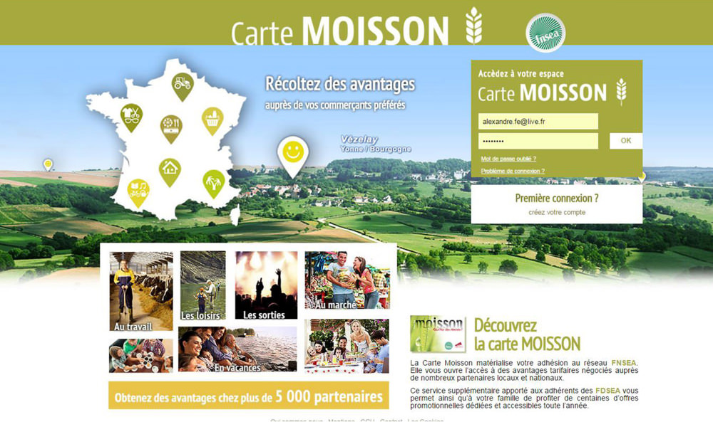 Etape 1 connexion carte moisson